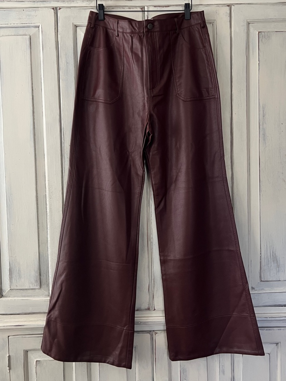 🟠NWT PILCRO Rylan Faux Leather Relaxed High-Rise Flare Pants Cocoa Plum - Picture 10 of 11